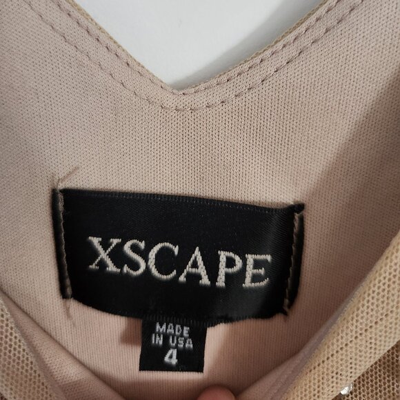 XSCAPE Dress Gold/Beige with vertical beads Size 4 - Picture 3 of 6